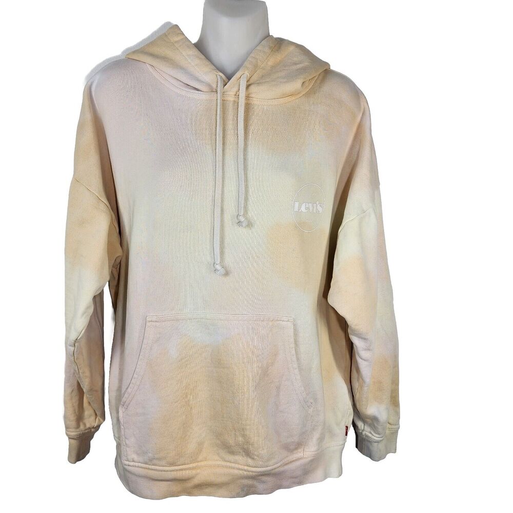 Levi's Womens Hooded Sweatshirt XS Yellow Tie Dye Rider Graphic Oversized Pocket